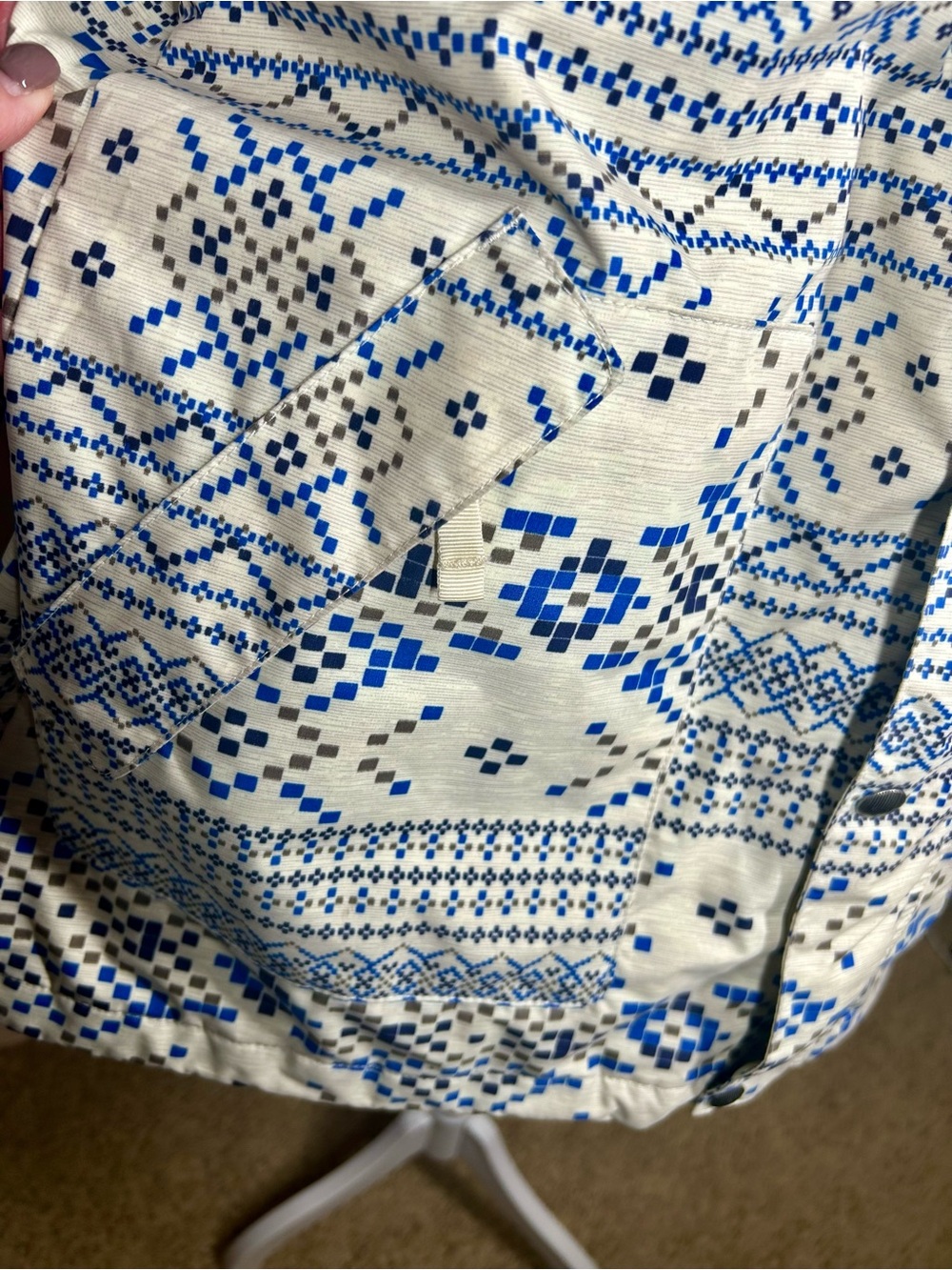Burton Ginger DRYRIDE Snowboard Coat XL Pixelated Fair Isle Blue White Ski - Picture 3 of 16